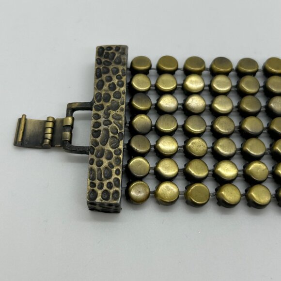 Vintage Brass Mesh Bracelet Art Deco Wide Statement Cuff Hammered Clasp 6.5" - Picture 7 of 14